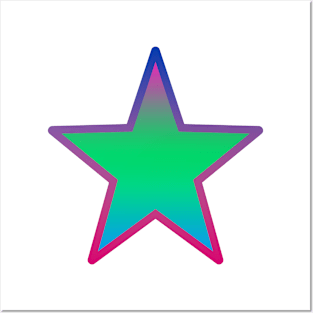 Bi+ Star (Poly Flag with upside-down Bi Flag outline) Posters and Art